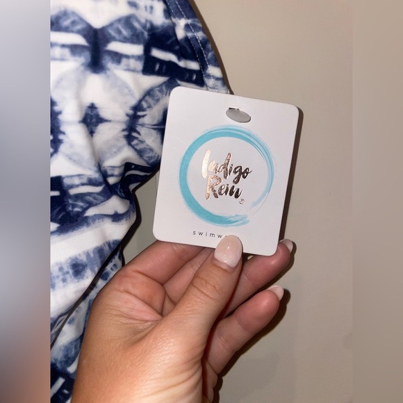 Indigo Rein blue and white Aztec tie dye one piece swimsuit with high leg - Picture 4 of 6